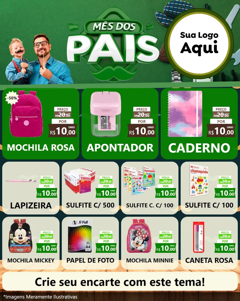 Modelo de Rede Social para Feed Instagram com o tema Mês dos Pais para Papelaria