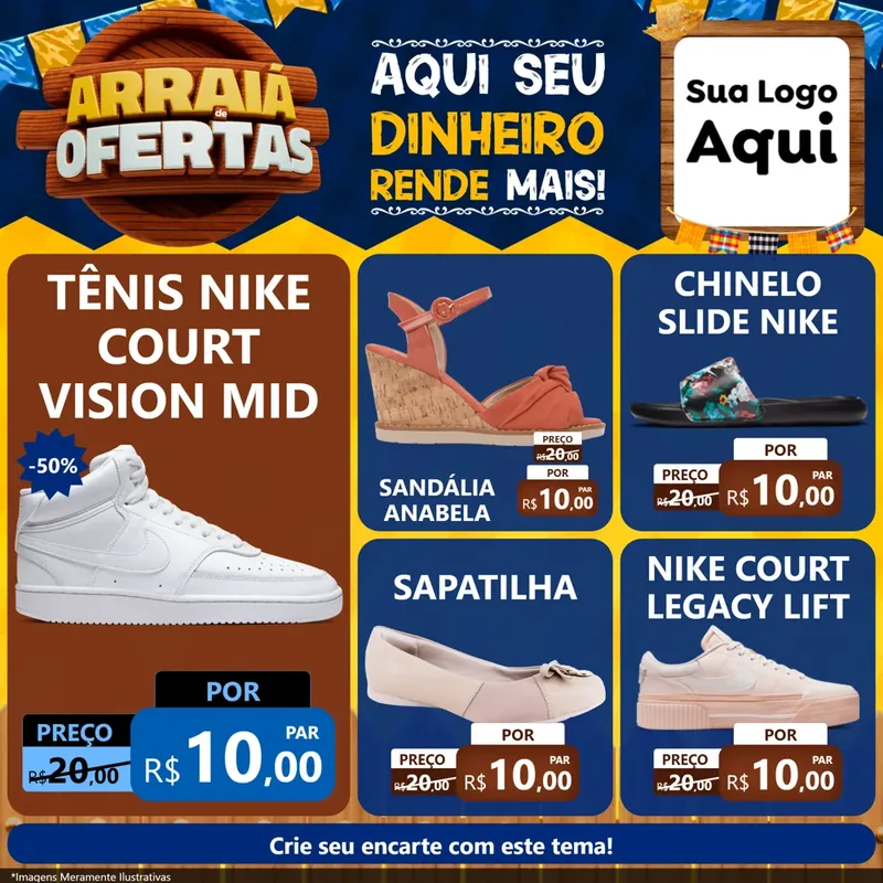 Modelo de Rede Social para Feed Facebook com o tema Arraiá de Ofertas - Junina para Calçados