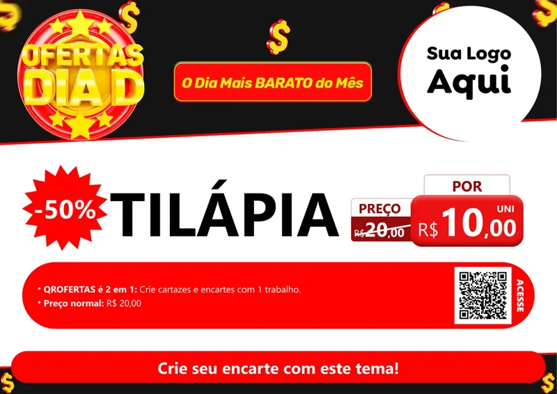 Modelo de Cartaz para Cartaz A4 Horizontal com o tema Dia D para Peixaria