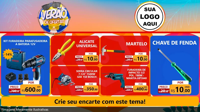 Modelo de TV para TV Horizontal com o tema Verão de Ofertas para Maquinas e Ferramentas