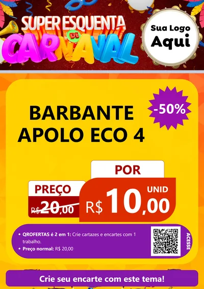 Modelo de Cartaz para Cartaz A4 Vertical com o tema Super Esquenta de Carnaval para Armarinho e Aviamentos