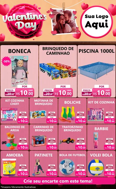 Modelo de Encarte para Encarte Grande com o tema Valentine's Day para Brinquedos
