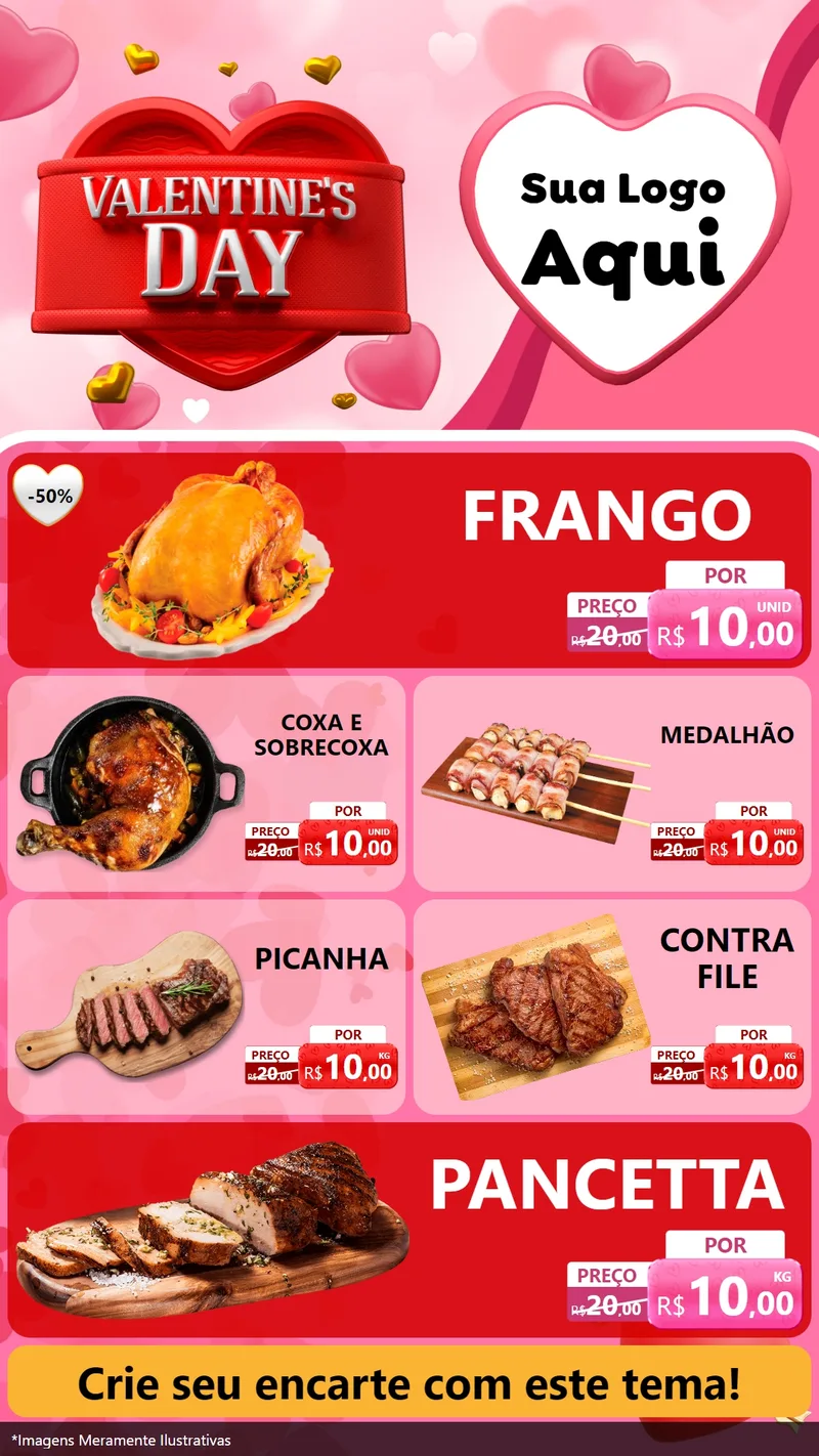 Modelo de TV para TV Vertical com o tema Valentine's Day para Assados