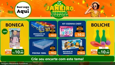 Modelo de TV para TV Horizontal com o tema Janeiro - Economia Garantida para Brinquedos