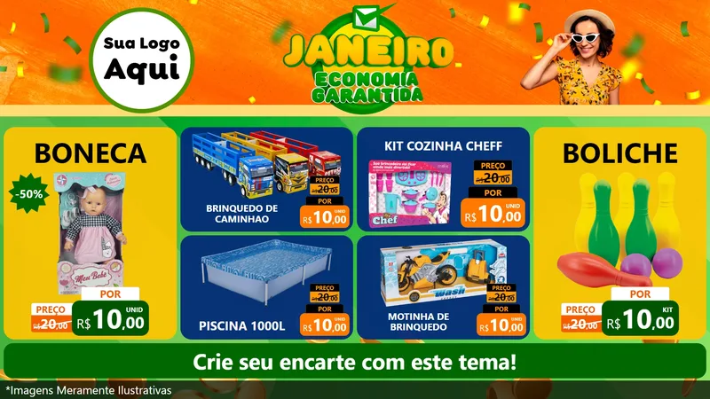 Modelo de TV para TV Horizontal com o tema Janeiro - Economia Garantida para Brinquedos