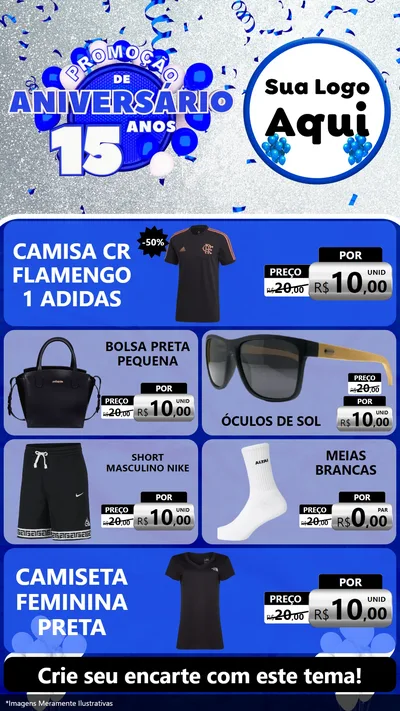 Modelo de TV para TV Vertical com o tema Promoção de Aniversário - 15 Anos para Roupas e acessórios