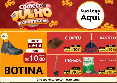 Modelo de Encarte para Encarte A4 Horizontal com o tema Comece Julho Economizando para Agropecuária