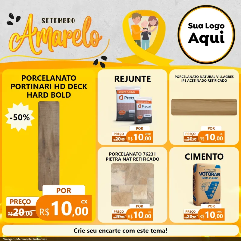 Modelo de Rede Social para Feed Facebook com o tema Setembro Amarelo para Pisos e revestimentos