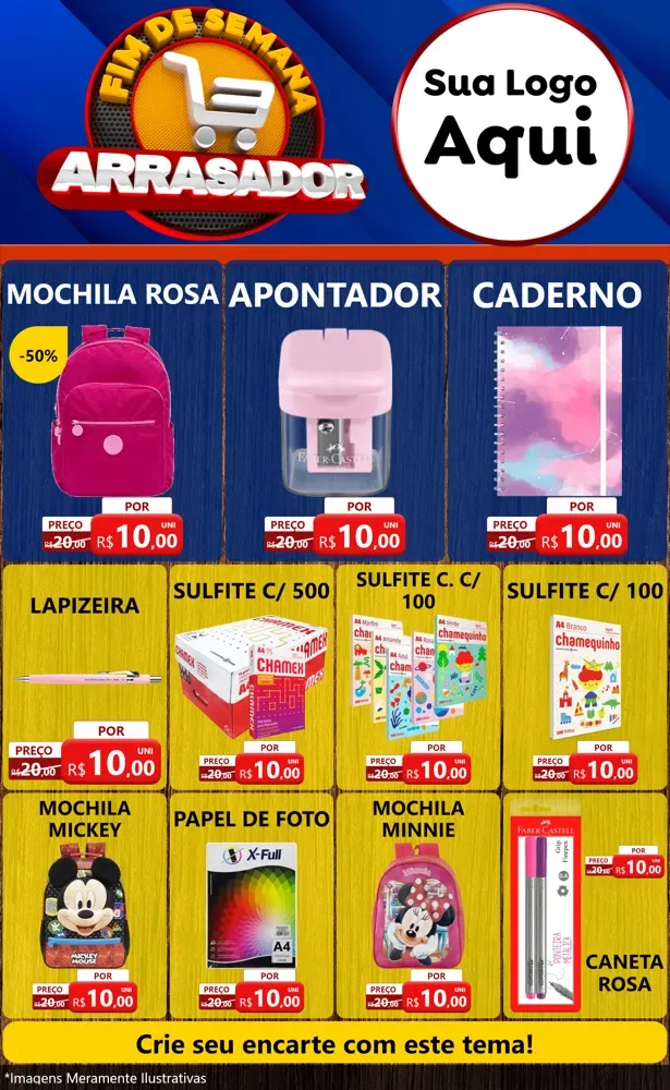 Modelo de Encarte para Encarte Grande com o tema Fim De Semana Arrasador para Papelaria