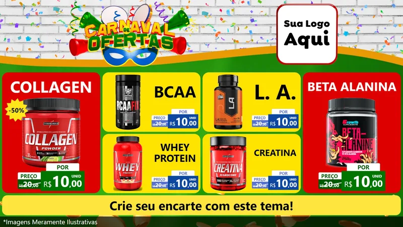 Modelo de TV para TV Horizontal com o tema Carnaval de Ofertas para Suplementos alimentares