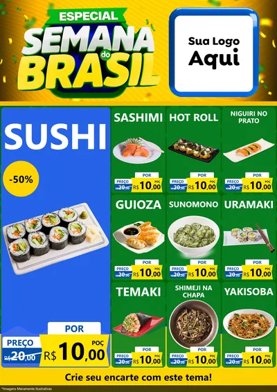Modelo de Encarte para Encarte A4 Vertical com o tema Especial Semana do Brasil para Comida japonesa