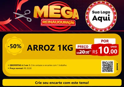 Modelo de Cartaz para Cartaz A4 Horizontal com o tema Mega Reinauguração para Supermercado