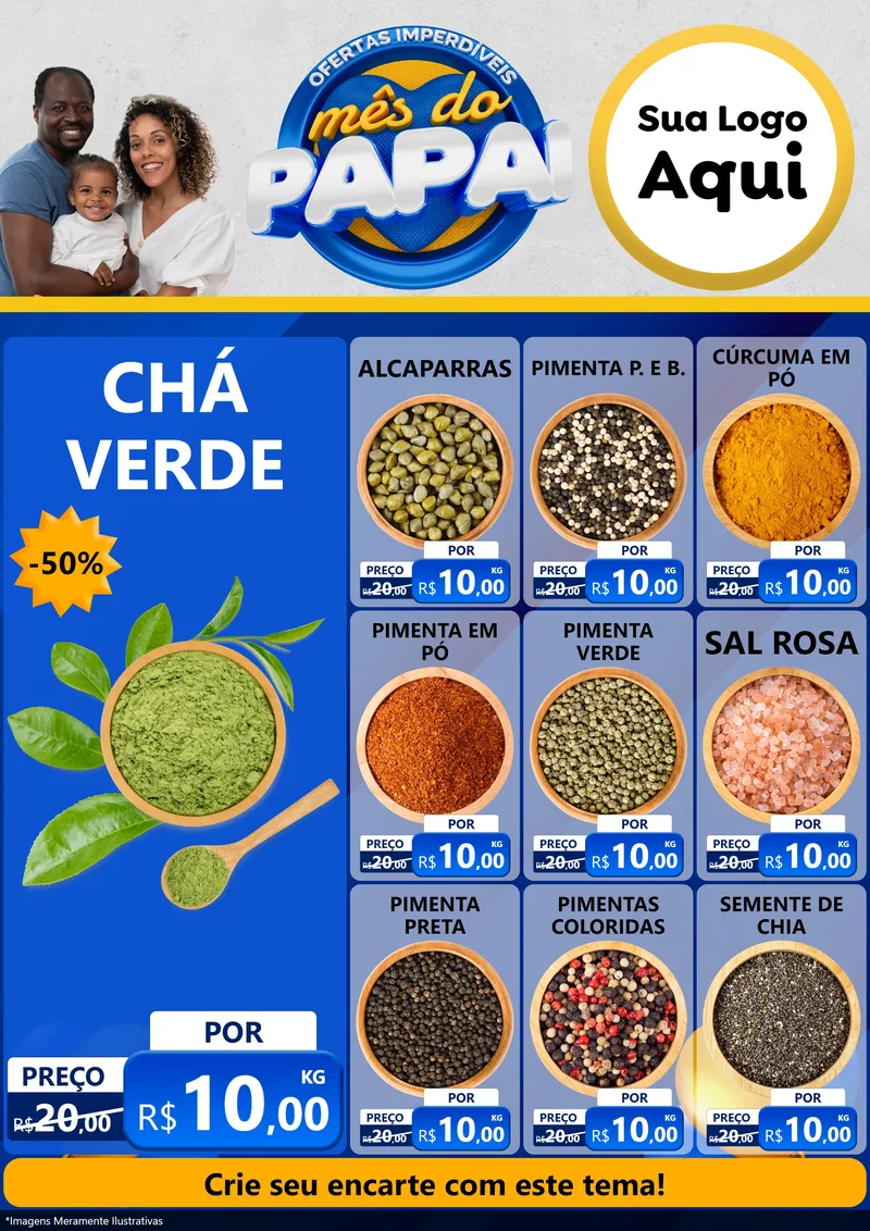 Modelo de Encarte para Encarte A4 Vertical com o tema Ofertas Imperdíveis Mês Do Papai para Produtos Naturais