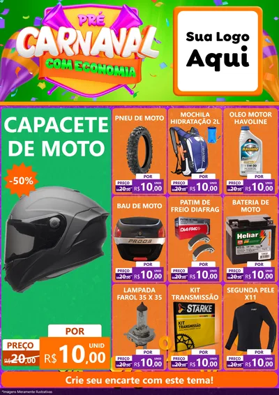 Modelo de Encarte para Encarte A4 Vertical com o tema Pré-Carnaval Com Economia para Moto peças