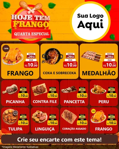 Modelo de Rede Social para Feed Instagram com o tema Hoje tem Frango Quarta Especial para Assados