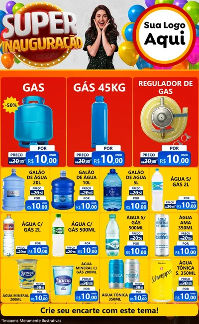 Modelo de Encarte para Encarte Grande com o tema Super Inauguração para Água e gás