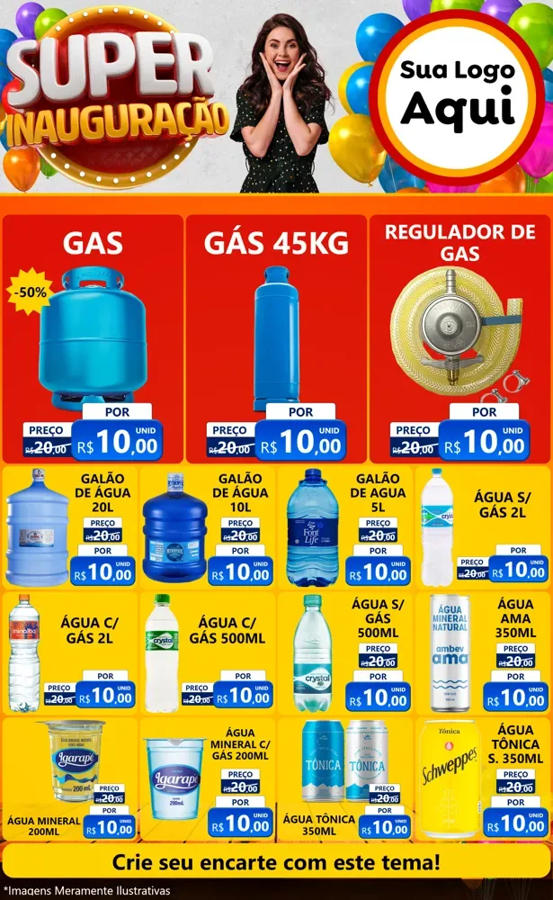 Modelo de Encarte para Encarte Grande com o tema Super Inauguração para Água e gás