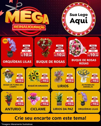 Modelo de Rede Social para Feed Instagram com o tema Mega Reinauguração para Floricultura e jardim