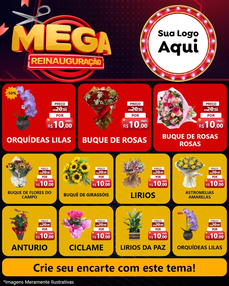 Modelo de Rede Social para Feed Instagram com o tema Mega Reinauguração para Floricultura e jardim