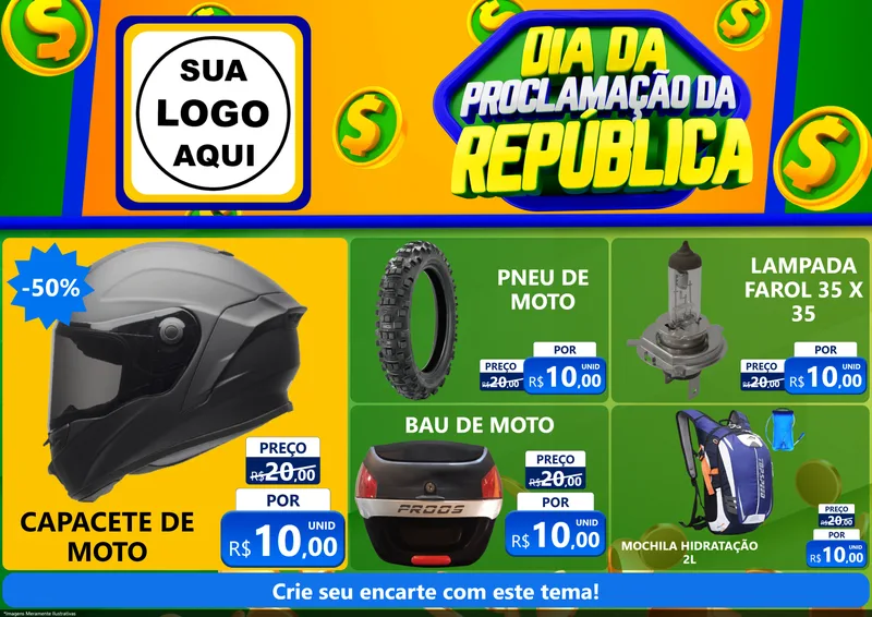 Modelo de Encarte para Encarte A4 Horizontal com o tema Dia Da Proclamação da República para Moto peças