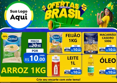 Modelo de Encarte para Encarte A4 Horizontal com o tema Ofertas Semana do Brasil para Supermercado