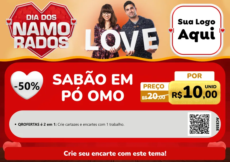 Modelo de Cartaz para Cartaz A4 Horizontal com o tema Dia dos Namorados para Produtos de Limpeza