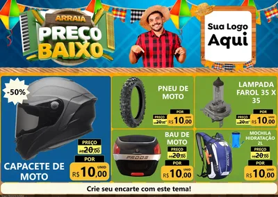Modelo de Encarte para Encarte A4 Horizontal com o tema Arraiá de Preço Baixo - Junina para Moto peças