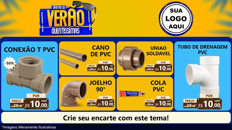 Modelo de TV para TV Horizontal com o tema Ofertas de Verão Quentíssimas para Tubos e conexões