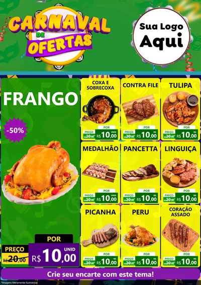 Modelo de Encarte para Encarte A4 Vertical com o tema Carnaval de Ofertas para Assados
