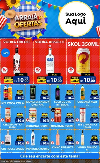 Modelo de Encarte para Encarte Grande com o tema Arraiá de Ofertas para Distribuidora de bebidas