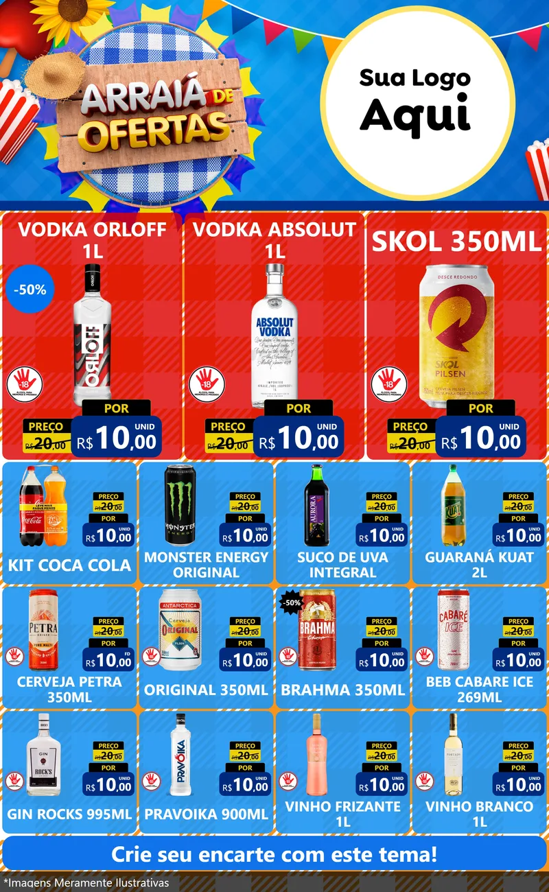 Modelo de Encarte para Encarte Grande com o tema Arraiá de Ofertas para Distribuidora de bebidas