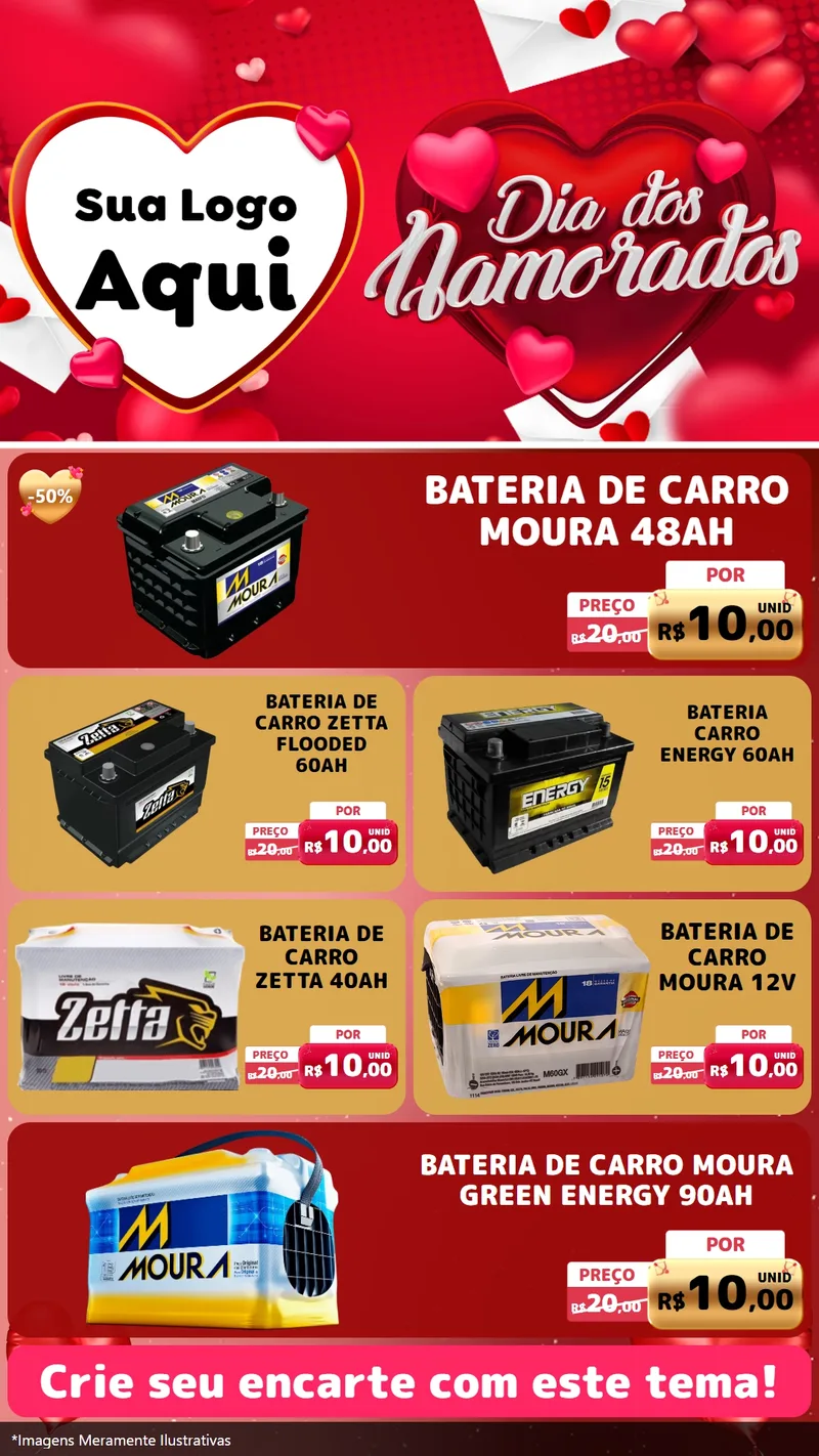 Modelo de TV para TV Vertical com o tema Dia Dos Namorados para Baterias Elétricas