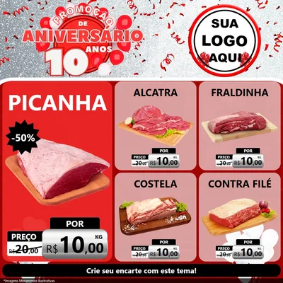 Modelo de Rede Social para Feed Facebook com o tema Promoção de Aniversário - 10 Anos para Açougue