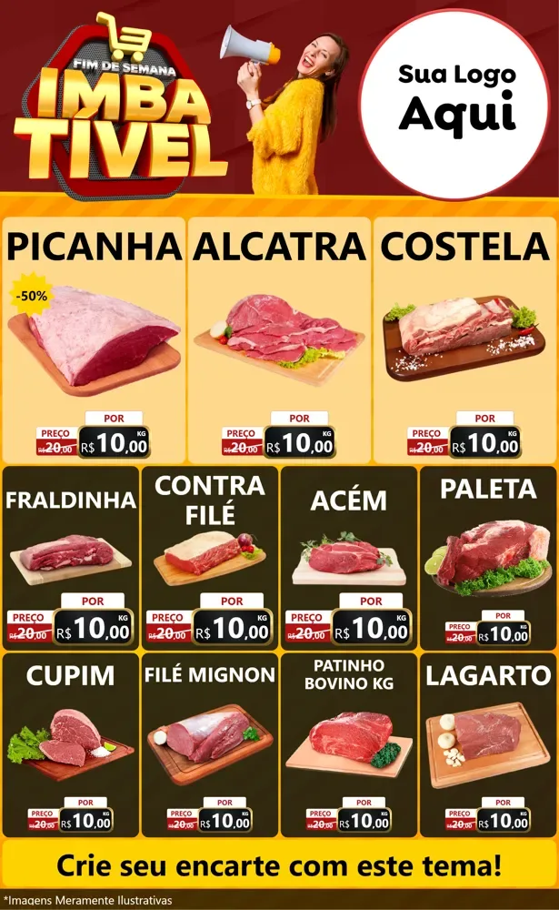 Modelo de Encarte para Encarte Grande com o tema Fim de Semana Imbatível para Açougue