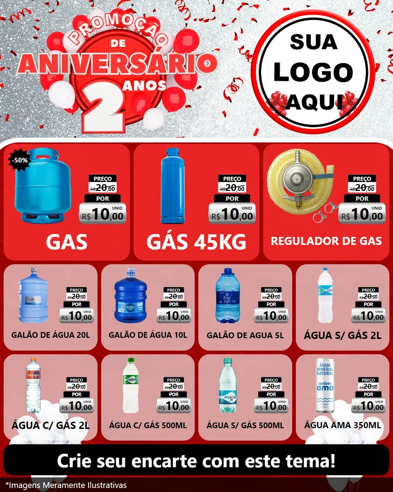 Modelo de Rede Social para Feed Instagram com o tema Promoção de Aniversário - 2 Anos para Água e gás