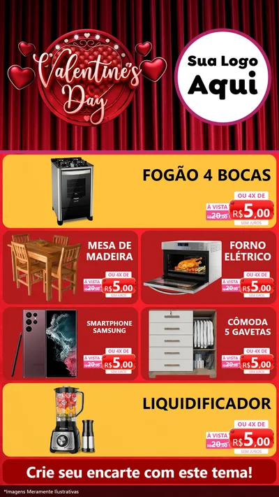 Modelo de TV para TV Vertical com o tema Valentine's Day para Móveis e Eletro