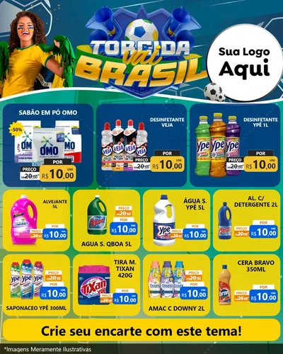 Modelo de Rede Social para Feed Instagram com o tema Torcida Vai Brasil - Copa para Produtos de Limpeza