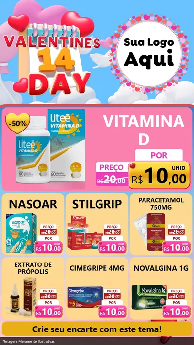 Modelo de Rede Social para Stories com o tema Valentine's Day para Farmácia