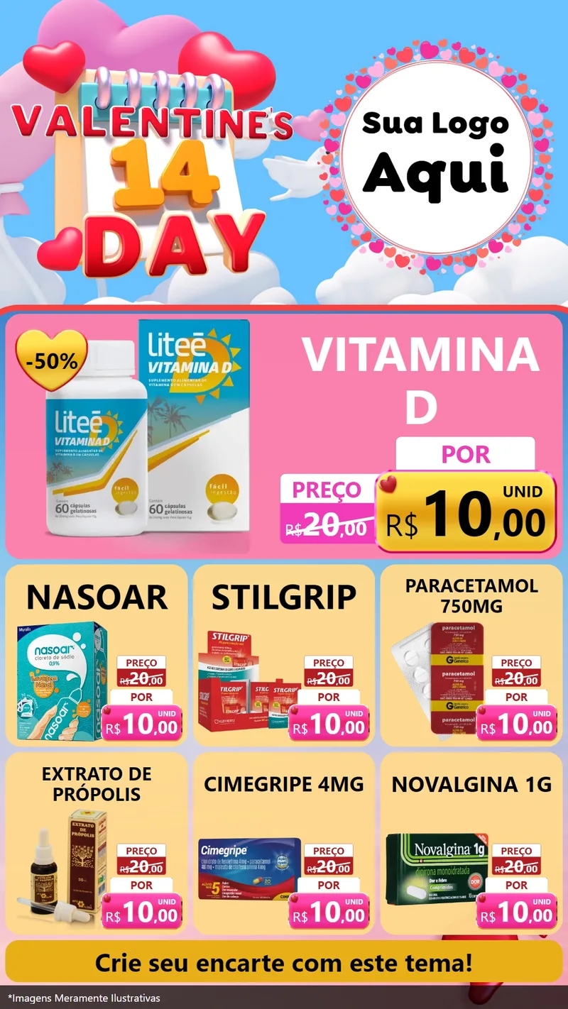 Modelo de Rede Social para Stories com o tema Valentine's Day para Farmácia
