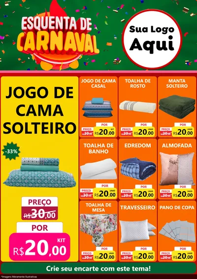Modelo de Encarte para Encarte A4 Vertical com o tema Esquenta de Carnaval para Cama, Mesa e Banho