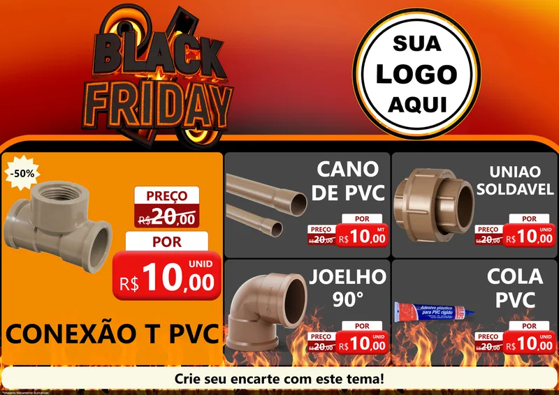 Modelo de Encarte para Encarte A4 Horizontal com o tema Black Friday para Tubos e conexões