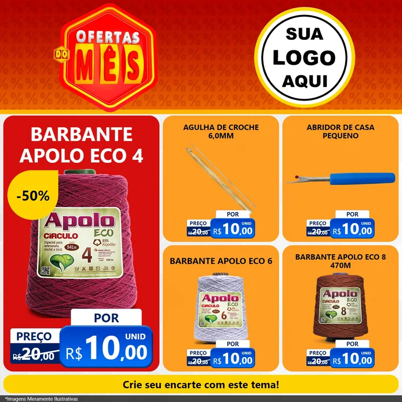 Modelo de Rede Social para Feed Facebook com o tema Ofertas do Mês para Armarinho e Aviamentos
