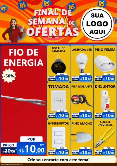 Modelo de Encarte para Encarte A4 Vertical com o tema Final de Semana de Ofertas para Materiais Elétricos