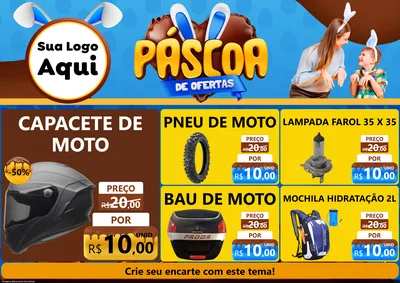 Modelo de Encarte para Encarte A4 Horizontal com o tema Páscoa de Ofertas para Moto peças