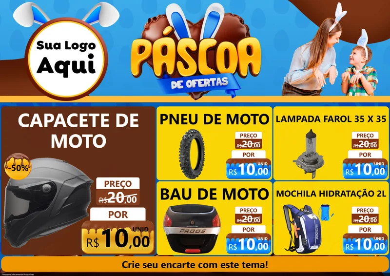 Modelo de Encarte para Encarte A4 Horizontal com o tema Páscoa de Ofertas para Moto peças