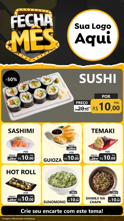 Modelo de Rede Social para Stories com o tema Fecha Mês para Comida japonesa