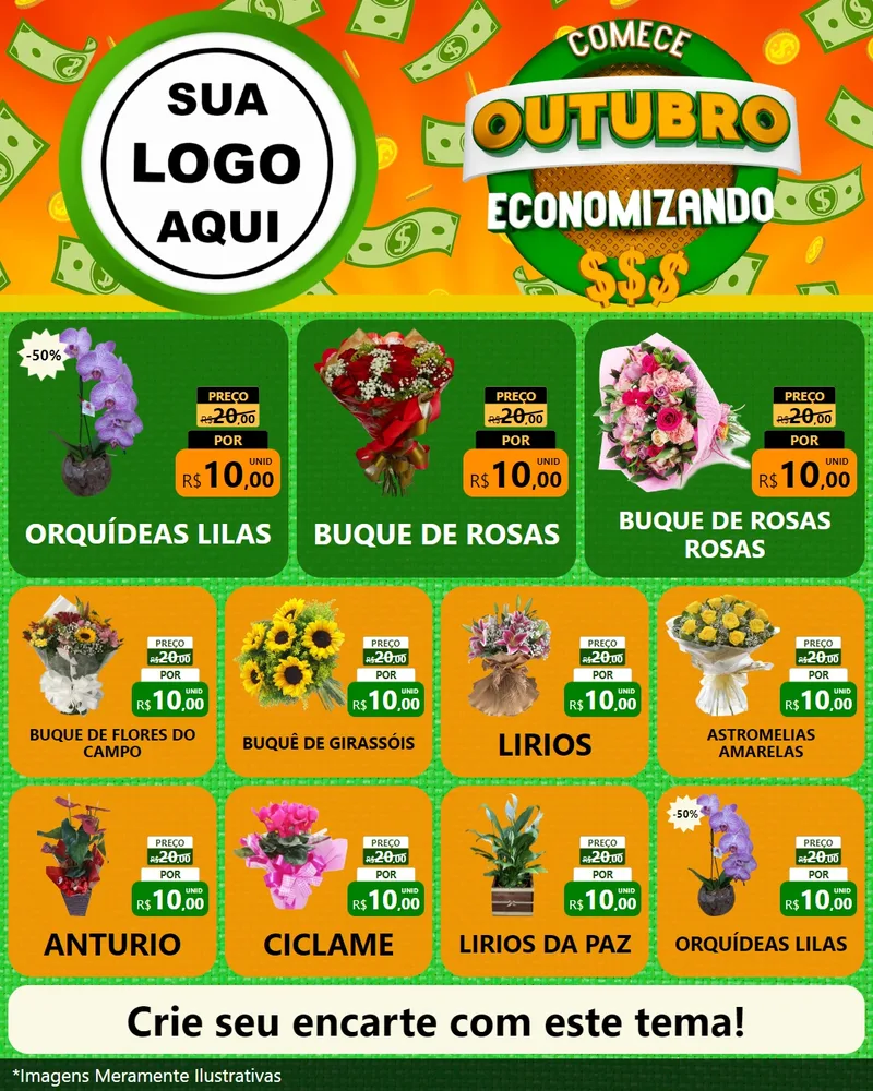 Modelo de Rede Social para Feed Instagram com o tema Comece Outubro Economizando para Floricultura e jardim