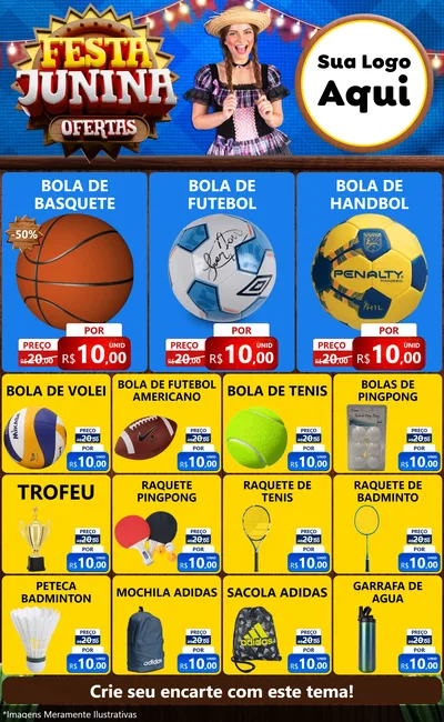 Modelo de Encarte para Encarte Grande com o tema Festa Junina Ofertas para Artigos Esportivos