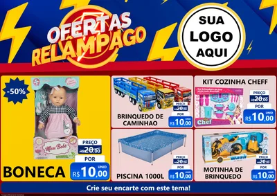Modelo de Encarte para Encarte A4 Horizontal com o tema Ofertas Relâmpago para Brinquedos