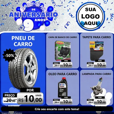 Modelo de Rede Social para Feed Facebook com o tema Promoção de Aniversário - 9 Anos para Auto peças